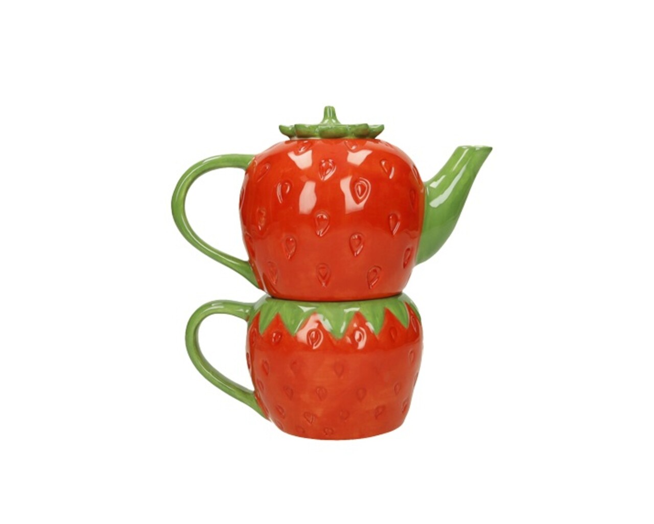 Ceainic cu ceasca 2in1, Brandani, Strawberry, 17x11x16 cm, dolomit, rosu - imagine 3